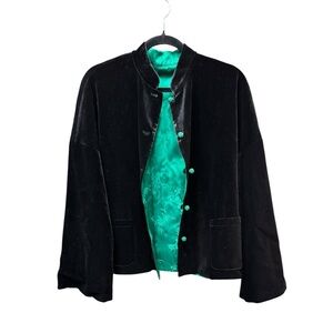 *New W/ Tags* Reversible vintage-inspired Asian structured black velour jacket